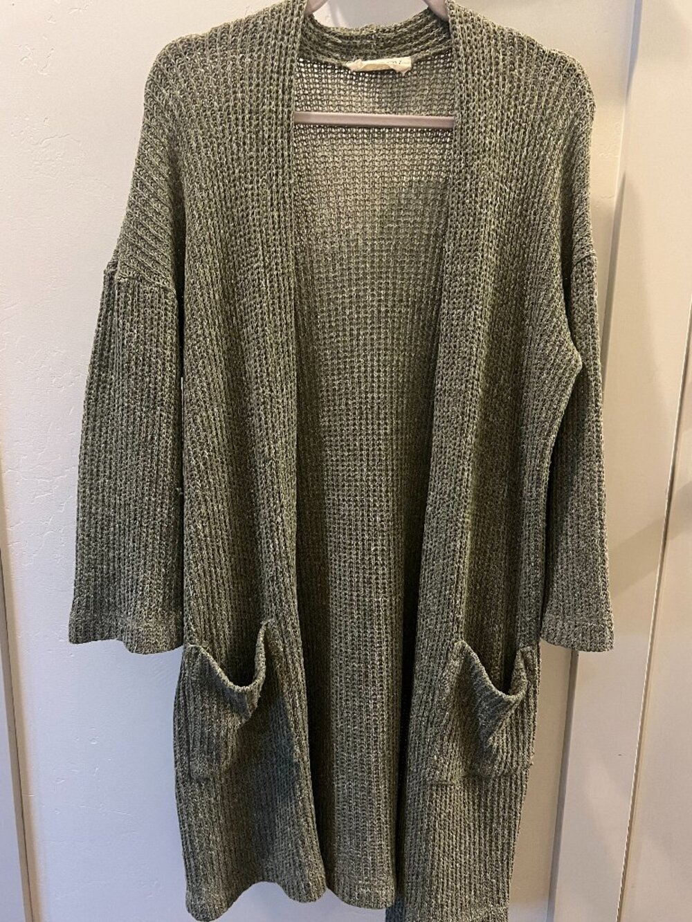 Bohme (Audrey 3+1) long green woven cardigan - M